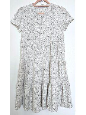 Miroh Ditsy Dot Speckled Short Sleeve Tiered Midi Mini Babydoll Dress Small